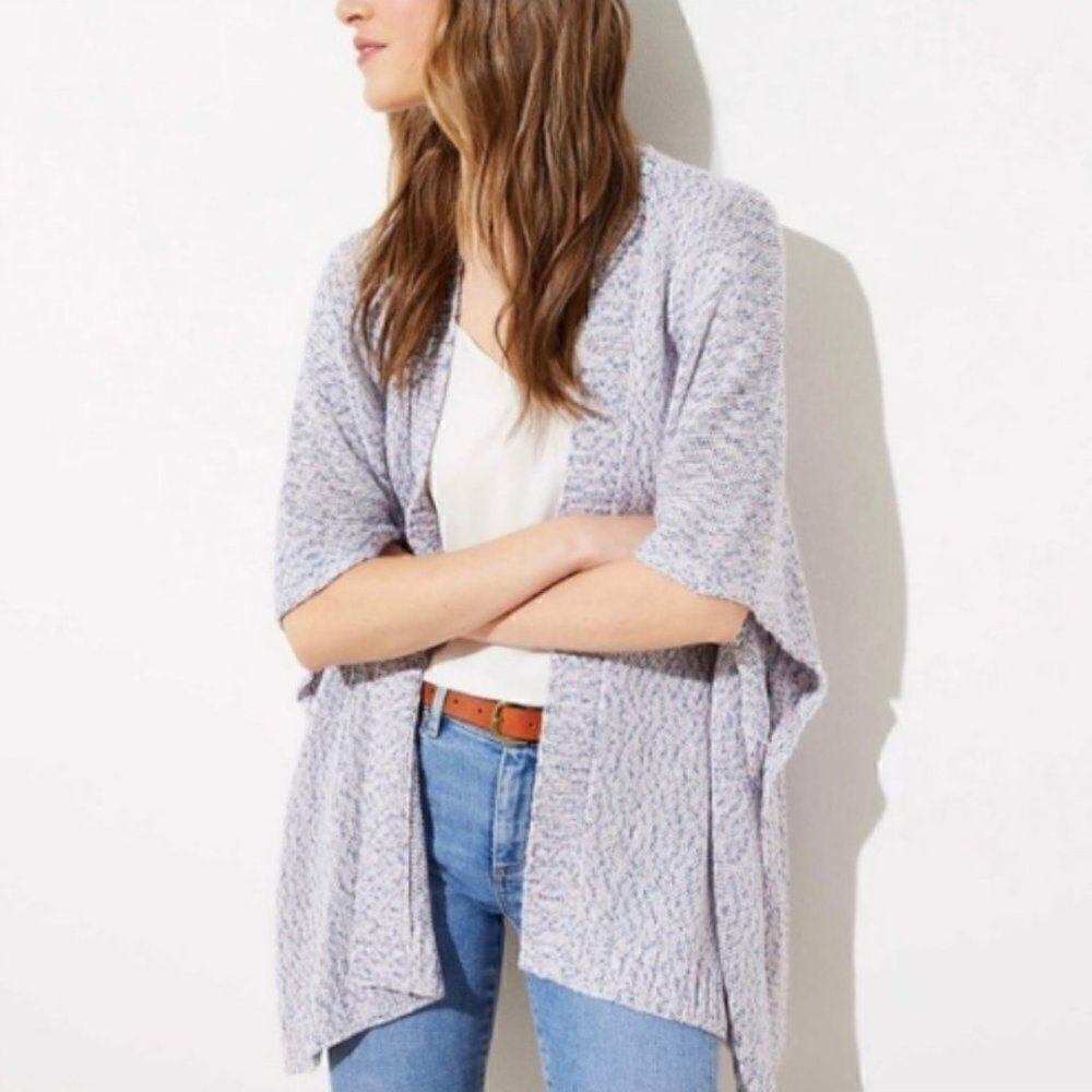 Loft Confetti Wrap Cardigan Sweater Open Front Blue White Pink Women M/L 537856